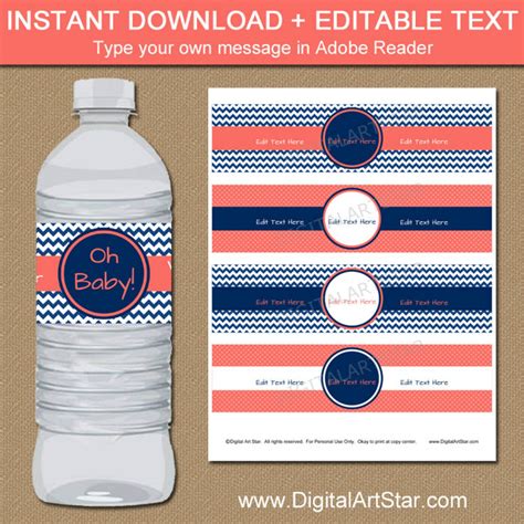 Printable Baby Shower Water Bottle Label Template Coral And Etsy