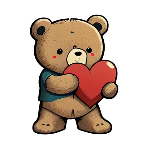 Cute Teddy Bear Holding Heart Cartoon Isolated On A Transparent