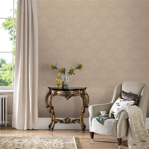 Graham And Brown Jacquard Damask Beige And Gold With Gold Glitter