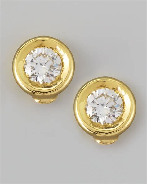 Roberto Coin 18k Yellow Gold Diamond Solitaire Stud Earrings In Gold Lyst