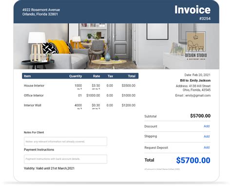Interior Design Invoice Template Free Download Invoiceowl