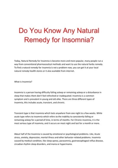Do You Know Any Natural Remedy For Insomnia