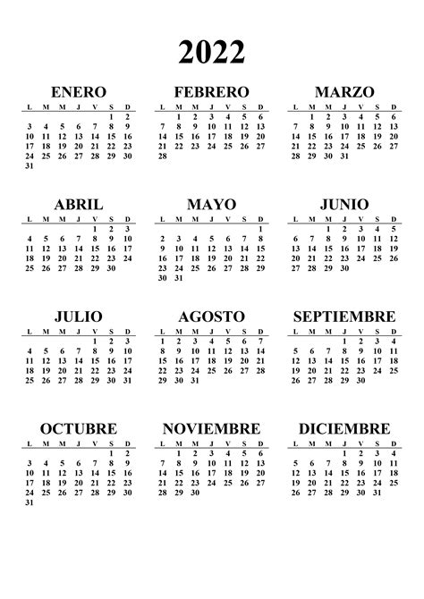 Calendario 2022 Para Imprimir Y Colorear