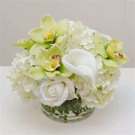 large real touch white hydrangeas roses orchid arrangement flovery