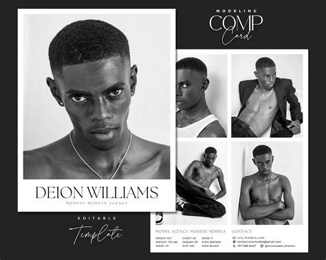 Male Model Comp Card Canva Template Actor Mens Fashion Model Zed