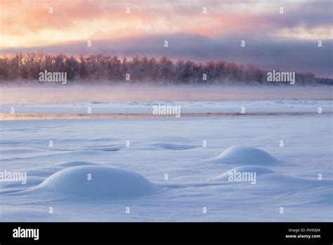 Frozen River At Sunrise Sodankyla Lapland Finland Stock Photo Alamy