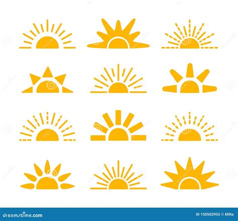 Sunrise And Sunset Symbol Collection Horizon Flat Vector Icons Morning