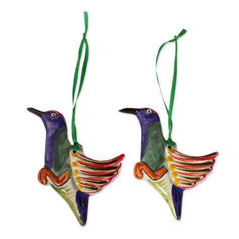 Unicef Market Artisan Crafted Ceramic Hummingbird Ornaments Pair