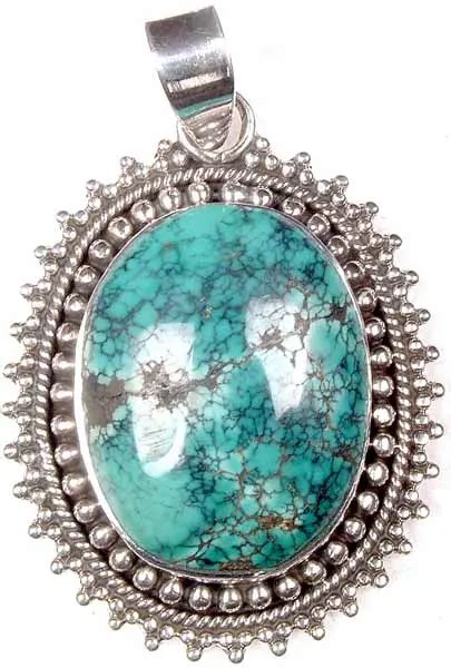 Oval Turquoise Pendant Exotic India Art