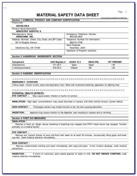 Material Safety Data Sheet Template Free Doctemplates Vrogue
