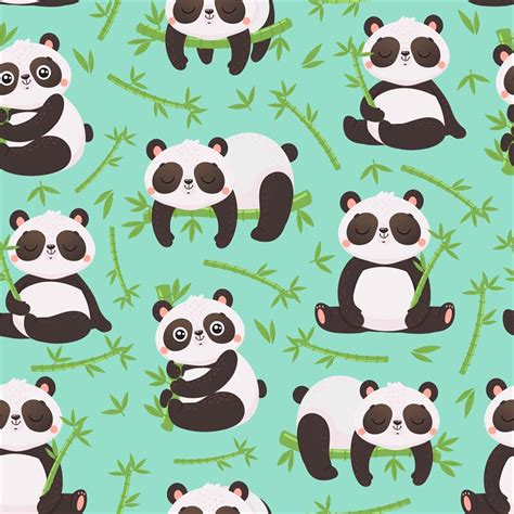 Panda And Bamboo Seamless Pattern Cute Pandas Animals