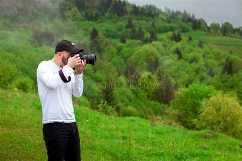 Photographer Takes Mountain Landscape Stock Image Image Of Outdoors