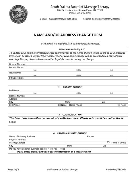 South Dakota Name Andor Address Change Form Download Printable Pdf