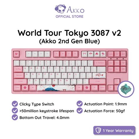 Akko World Tour Tokyo 3087 Nbl V2 87 Key Wired Mechanical Keyboard No