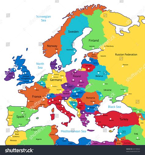 Political Map Europe In Four Colors With Names Vector Image Images