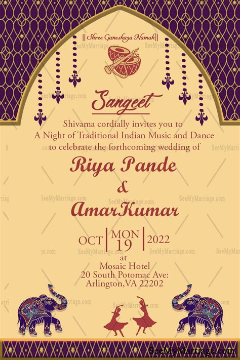 Elephant Theme Traditional Sangeet Invitation Card Seemymarriage