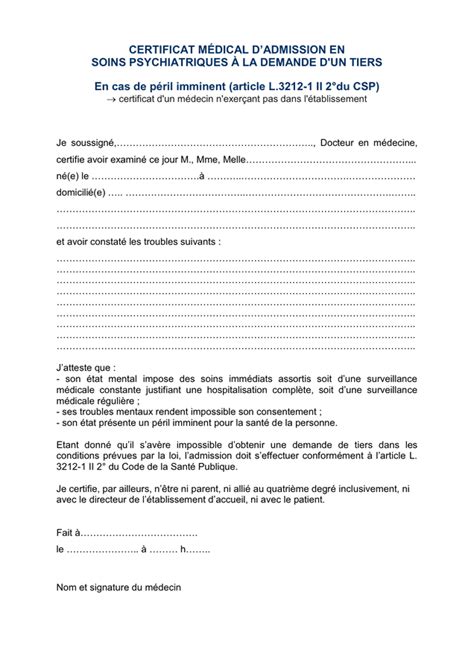 Certificat Hospitalisation Psychiatrique Hospitalisation Sans