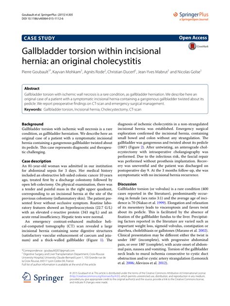 Pdf Gallbladder Torsion Within Incisional Hernia An Original