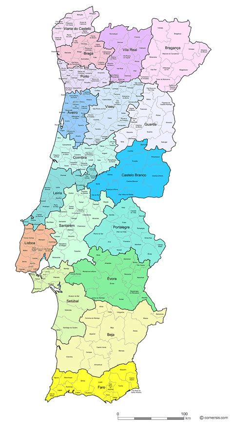 Carte Villes Et Districts Du Portugal
