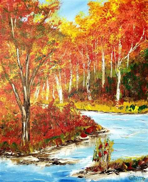 Fall Landscape Wall Art Painting On Canvas Original Colorful Trees