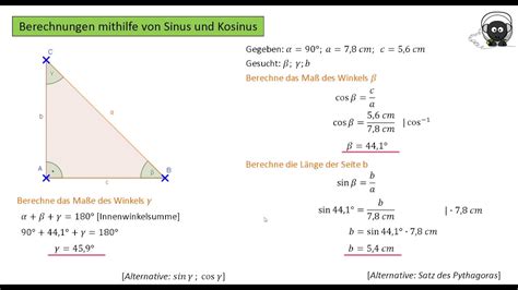 Berechnungen Mithilfe Von Sinus Und Kosinus Im Rechtwinkligen Dreieck 0
