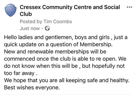 Membership Update Cresmunity Centre High Wycombe