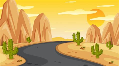 Premium Vector Scene With Empty Road At Sunset