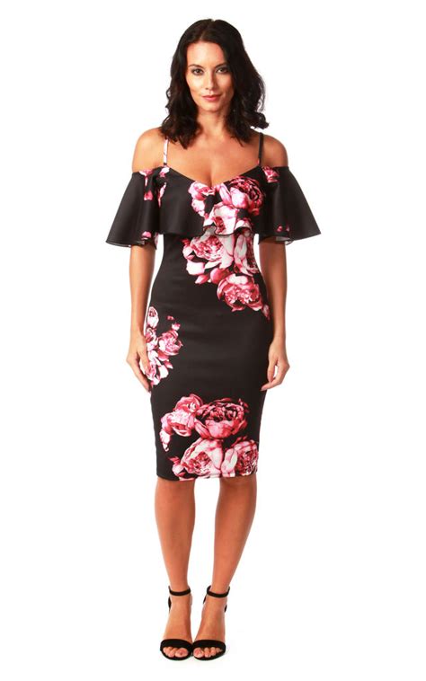 Stephanie Black Floral Bodycon Dress Want That Trend Silkfred