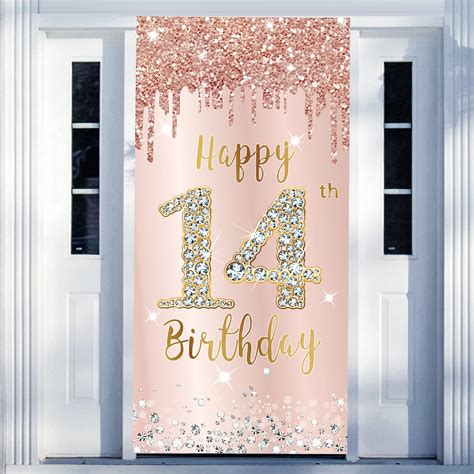 Buy 14th Birthday Door Banner Decorations For Girls Pink Rose Gold Happy 14th Birthday Door