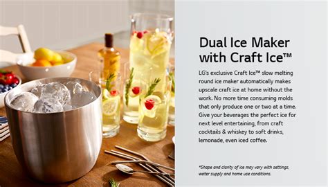 Dual ice maker with exclusive round craft ice™. LG Electronics 23.5 cu. ft. Smart French Door Refrigerator ...