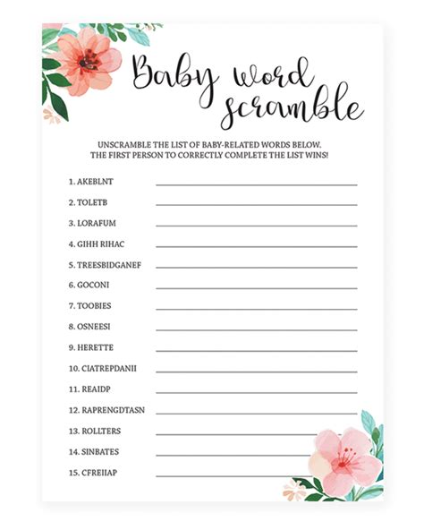 Instructions for this baby shower word scramble: 36 Adorable Baby Shower Word Scrambles | Kitty Baby Love