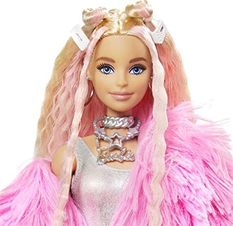 Barbie Doll And Accessories Barbie Extra Fashion Doll With Crimped Hair And Fluffy Pink Coat