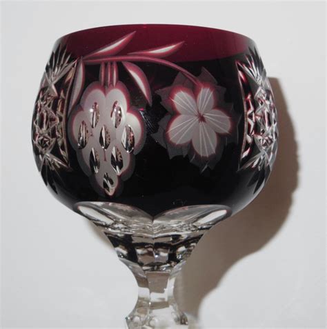 2 Ajka 8 38 Marsala Ruby Red Cased Glass Wine Goblets Etsy