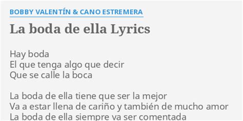 La Boda De Ella Lyrics By Bobby ValentÍn And Cano Estremera Hay Boda