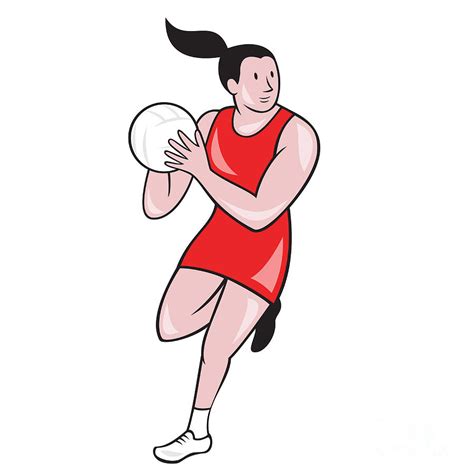 Netball Player Catching Ball Isolated Cartoon Digital Art By Aloysius