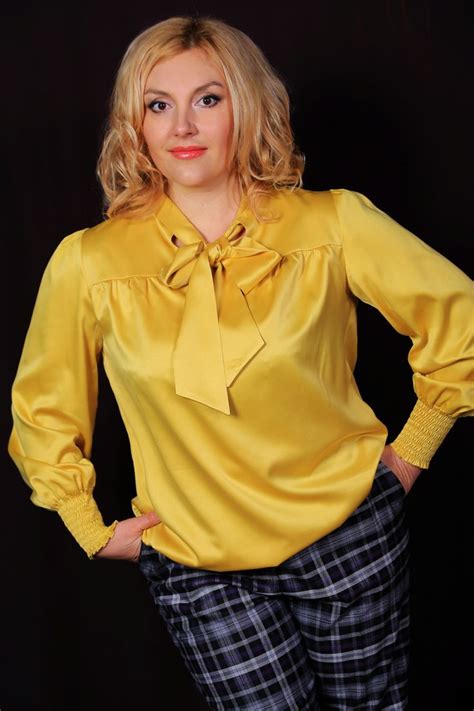 Yellow Satin Plus Size Bow Blouse Oag Overlyattached Bow Blouse Ruffle Blouse Business Wear