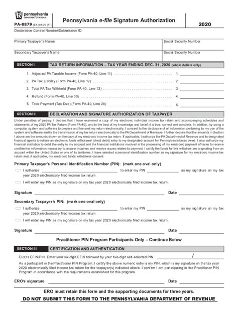 Pa Pa 8879 2020 2021 Fill Out Tax Template Online Us Legal Forms