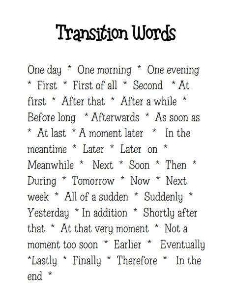 Transition Words For Th Graders