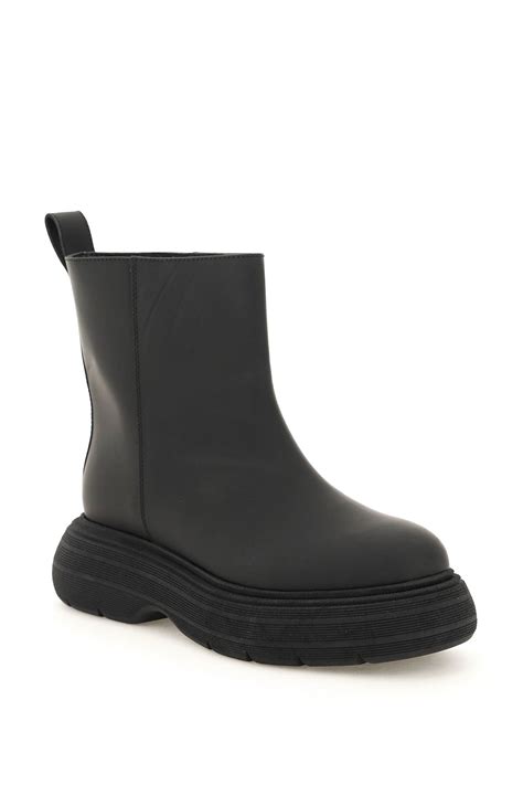 Gia Borghini Chunky Sole Leather Ankle Boots In Black Modesens