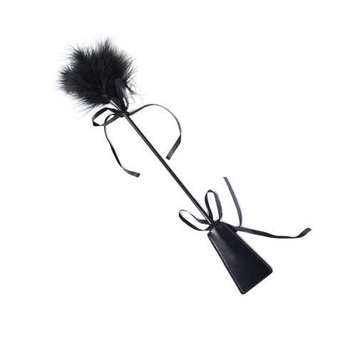 Double Used Spanking Whip Feather Tickler Pu Leather Sex Black Flogger
