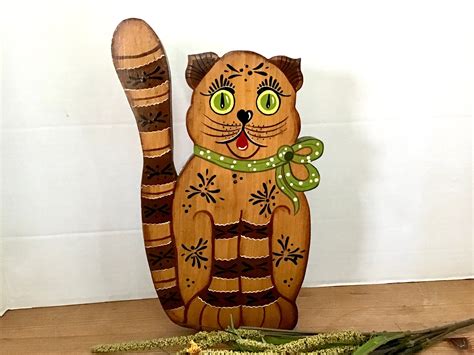 Vintage Cat Figurine Wooden Cat Statue T For Cat Lover Etsy In