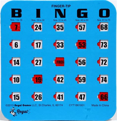 Regal Games 10 Blue Fingertip Shutter Slide Bingo Cards