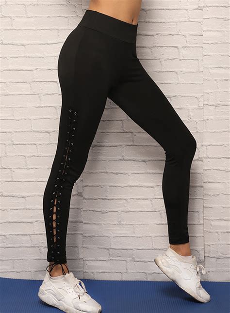 Summer Casual Sexy Solid Elastic Waist Lace Up Women Yoga Leggings