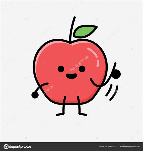 Illustration Cute Apple Fruit Mascot Vector Character Flat Design Style