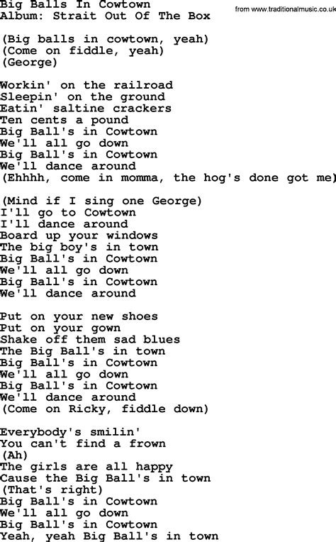 Big Balls In Cowtown By George Strait Lyrics