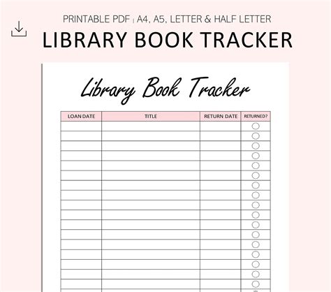 Library Book Tracker Printable Library Loan Tracker Etsy Uk
