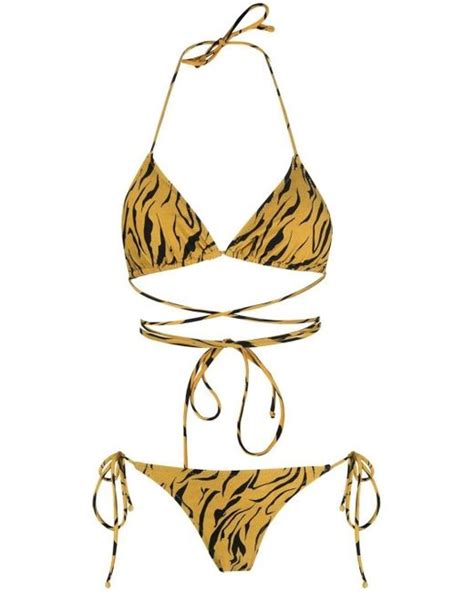 Reina Olga Tiger Print Bikini Set In Yellow Lyst