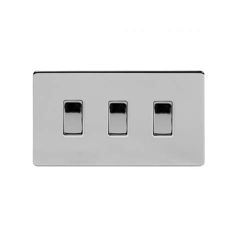 Soho Lighting Polished Chrome 3 Gang Switch Double Plate Wht Ins