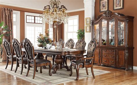 The wood used in the formal dining sets is crucial in establishing the theme of the room. The Delano Formal Dining Room Collection with Fabric ...