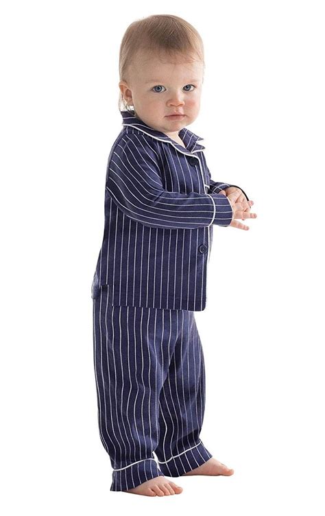 Infant And Toddlers Classic Knit Button Front Pajamas Navy Stripe